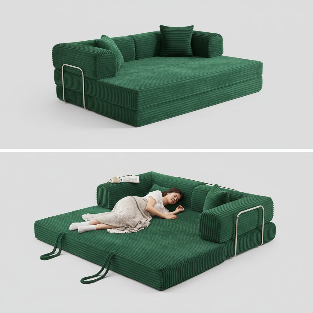 Sofa Bed 4-In-1 Boneless Couch Oversized Corduroy Upholstered Sleeper Sofa with Loveseat Couches for Living Room