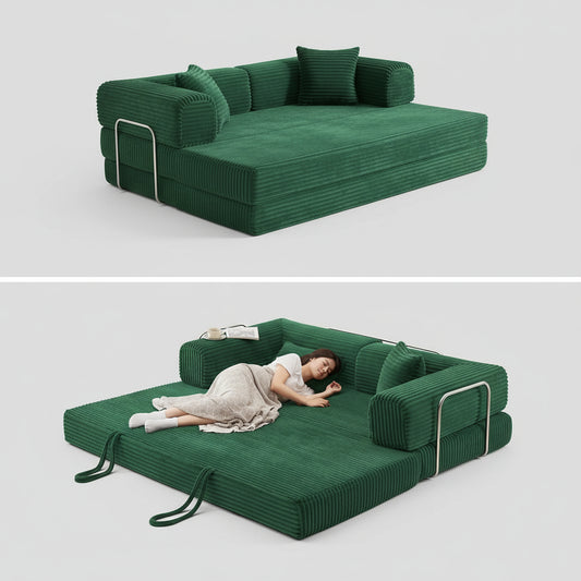 Sofa Bed 4-In-1 Boneless Couch Oversized Corduroy Upholstered Sleeper Sofa with Loveseat Couches for Living Room