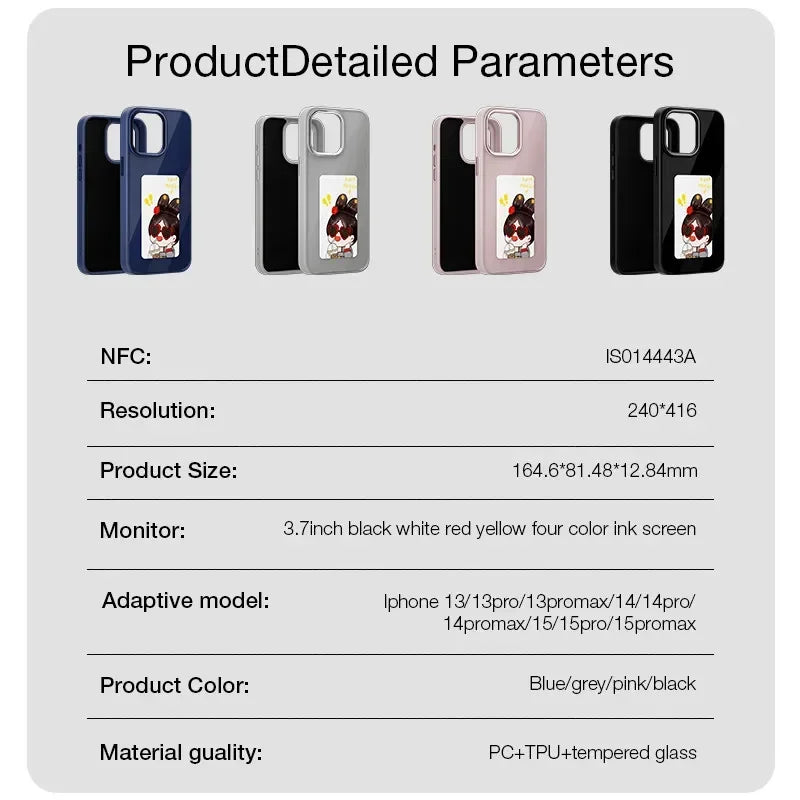 NFC Smart E-Ink Screen Phone Case for Iphone 16 15 14 13 12 11 Pro Max DIY Photo Anime Characters Boy Girl Silicone Phone Cover