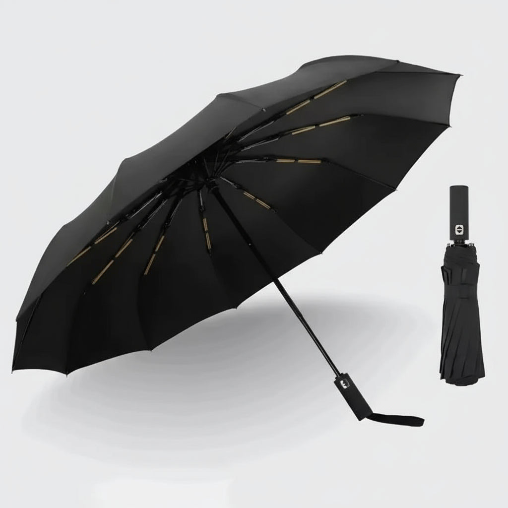 12 Bone Black Glue Fully Automatic Umbrella - Thick Durable Three-Fold UV Resistant Folding Design for Protection and Style
