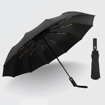 12 Bone Black Glue Fully Automatic Umbrella - Thick Durable Three-Fold UV Resistant Folding Design for Protection and Style