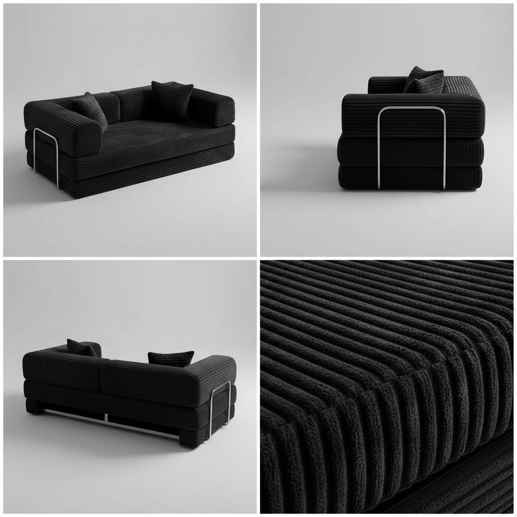 Sofa Bed 4-In-1 Boneless Couch Oversized Corduroy Upholstered Sleeper Sofa with Loveseat Couches for Living Room