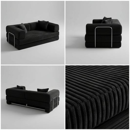 Sofa Bed 4-In-1 Boneless Couch Oversized Corduroy Upholstered Sleeper Sofa with Loveseat Couches for Living Room