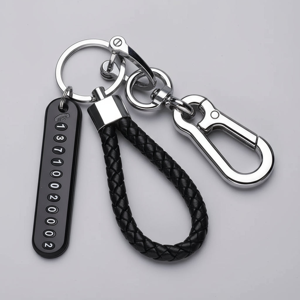 Trendy DIY Mobile Phone Number Plate Pendant Keychain for Men Punk Simple Woven Leather Rope Anti-Lost Car Key Chain Accessories