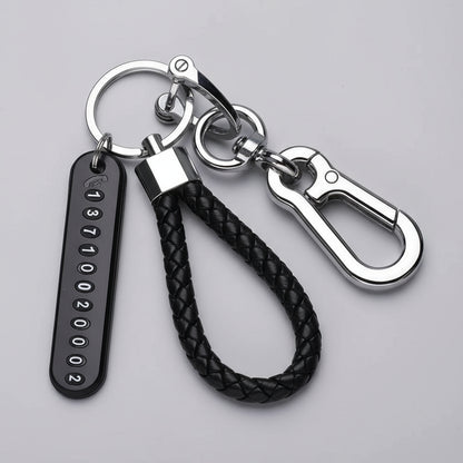 Trendy DIY Mobile Phone Number Plate Pendant Keychain for Men Punk Simple Woven Leather Rope Anti-Lost Car Key Chain Accessories