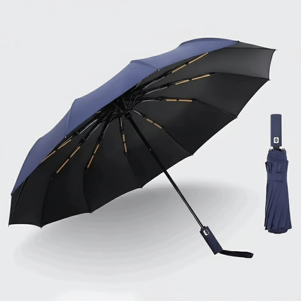 12 Bone Black Glue Fully Automatic Umbrella - Thick Durable Three-Fold UV Resistant Folding Design for Protection and Style
