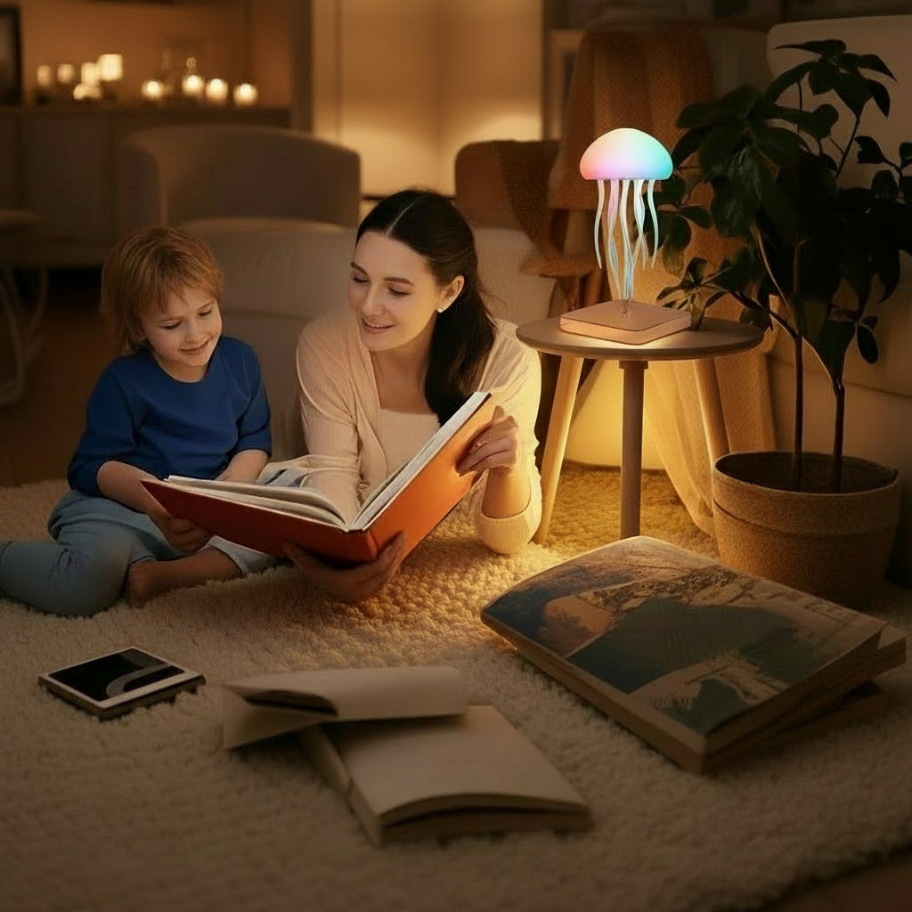 LED Jellyfish Lamp with 9 Tentacles 2 Working Modes Ultra Long Battery Life Colour Gradient Light Effects with Remote Control