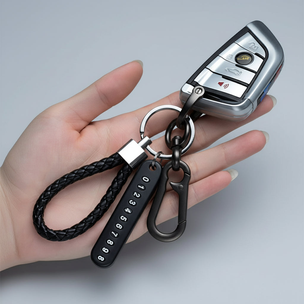 Trendy DIY Mobile Phone Number Plate Pendant Keychain for Men Punk Simple Woven Leather Rope Anti-Lost Car Key Chain Accessories