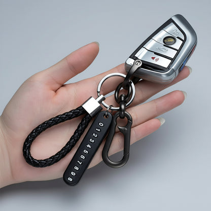 Trendy DIY Mobile Phone Number Plate Pendant Keychain for Men Punk Simple Woven Leather Rope Anti-Lost Car Key Chain Accessories