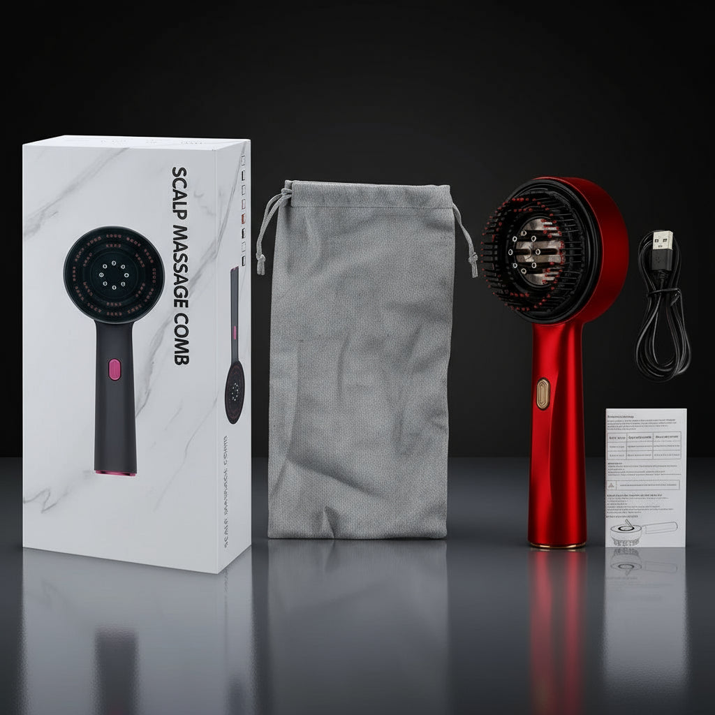 Electric Scalp Massager with Red Light Therapy & Hair Growth Oil Applicator