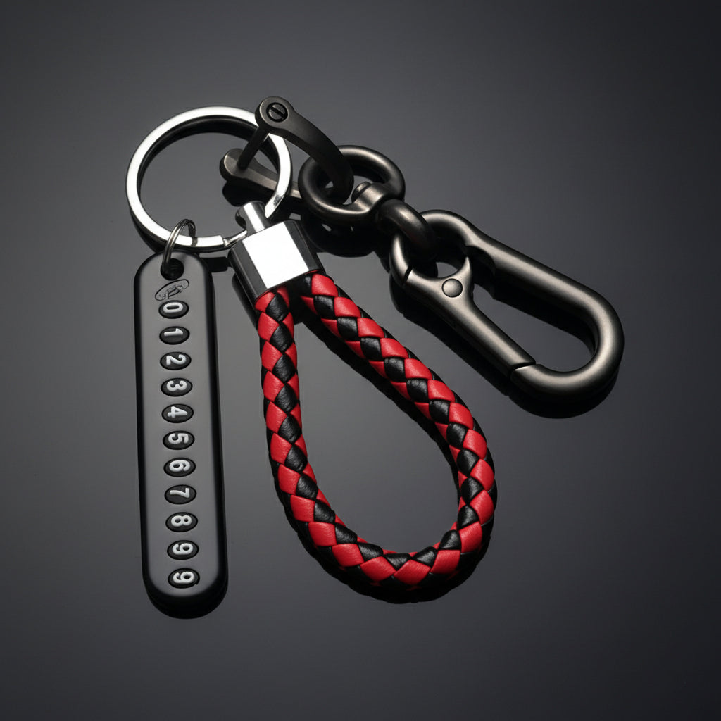Trendy DIY Mobile Phone Number Plate Pendant Keychain for Men Punk Simple Woven Leather Rope Anti-Lost Car Key Chain Accessories
