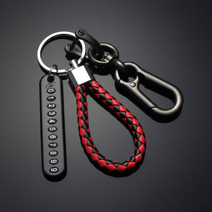 Trendy DIY Mobile Phone Number Plate Pendant Keychain for Men Punk Simple Woven Leather Rope Anti-Lost Car Key Chain Accessories
