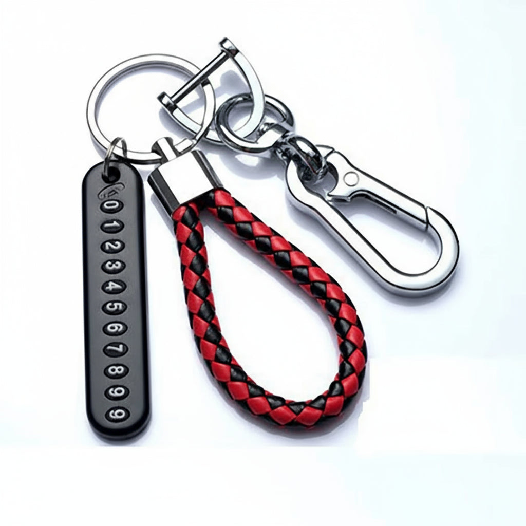 Trendy DIY Mobile Phone Number Plate Pendant Keychain for Men Punk Simple Woven Leather Rope Anti-Lost Car Key Chain Accessories
