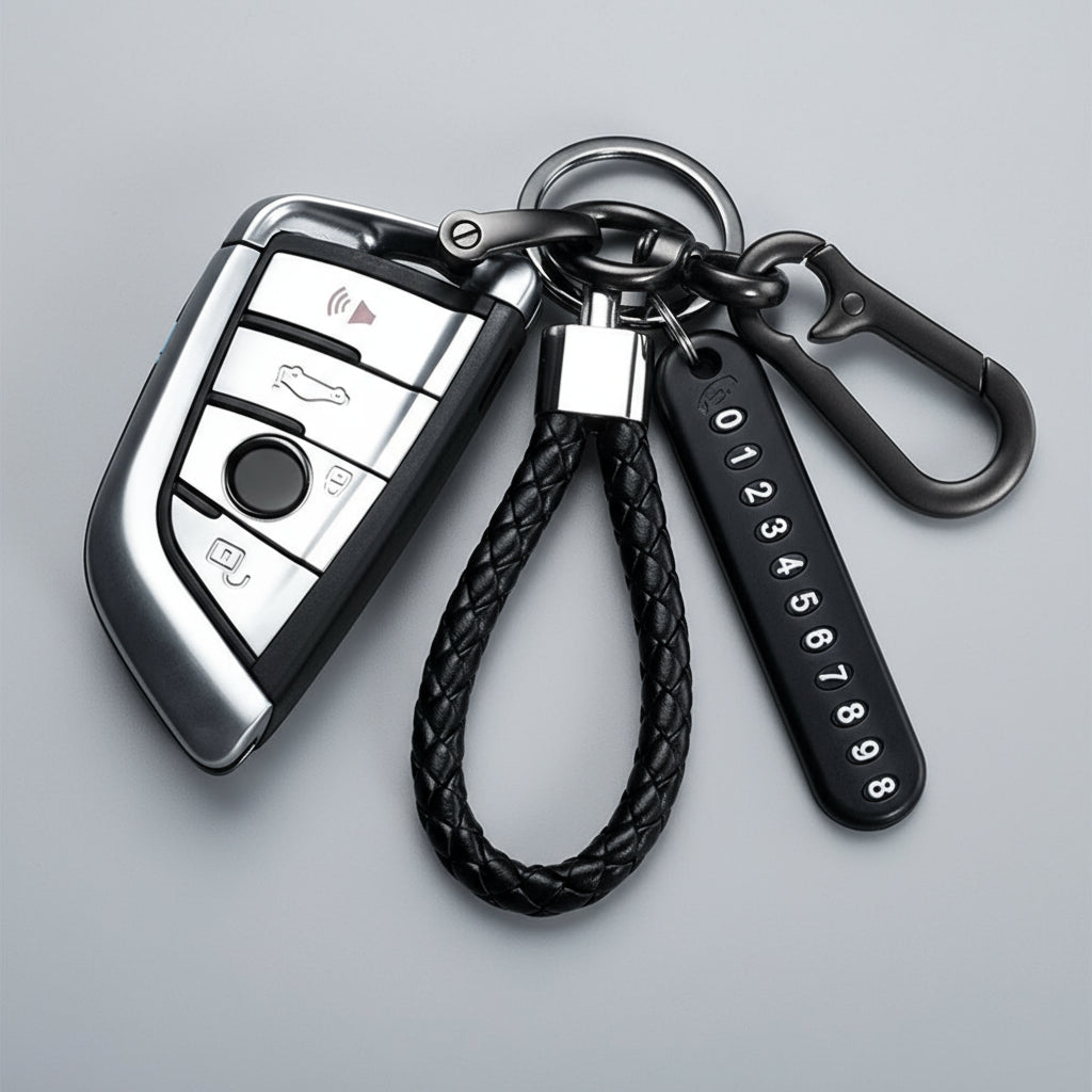 Trendy DIY Mobile Phone Number Plate Pendant Keychain for Men Punk Simple Woven Leather Rope Anti-Lost Car Key Chain Accessories