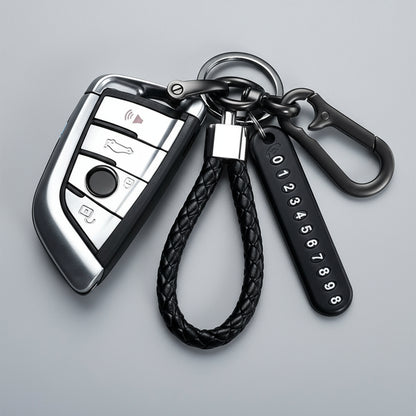 Trendy DIY Mobile Phone Number Plate Pendant Keychain for Men Punk Simple Woven Leather Rope Anti-Lost Car Key Chain Accessories