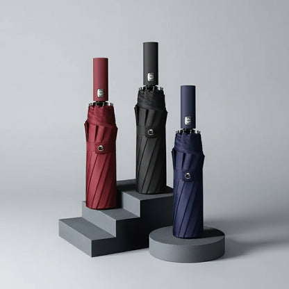 12 Bone Black Glue Fully Automatic Umbrella - Thick Durable Three-Fold UV Resistant Folding Design for Protection and Style