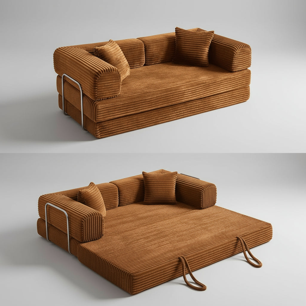 Sofa Bed 4-In-1 Boneless Couch Oversized Corduroy Upholstered Sleeper Sofa with Loveseat Couches for Living Room