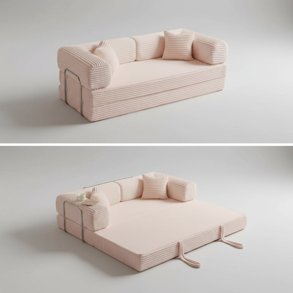 Sofa Bed 4-In-1 Boneless Couch Oversized Corduroy Upholstered Sleeper Sofa with Loveseat Couches for Living Room