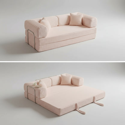 Sofa Bed 4-In-1 Boneless Couch Oversized Corduroy Upholstered Sleeper Sofa with Loveseat Couches for Living Room