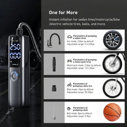 Car Tire Air Pump 12V 150PSI Air Compressor Portable Wired Electric Inflator for Car Motorcycle Bicycle with Extended Power Cord