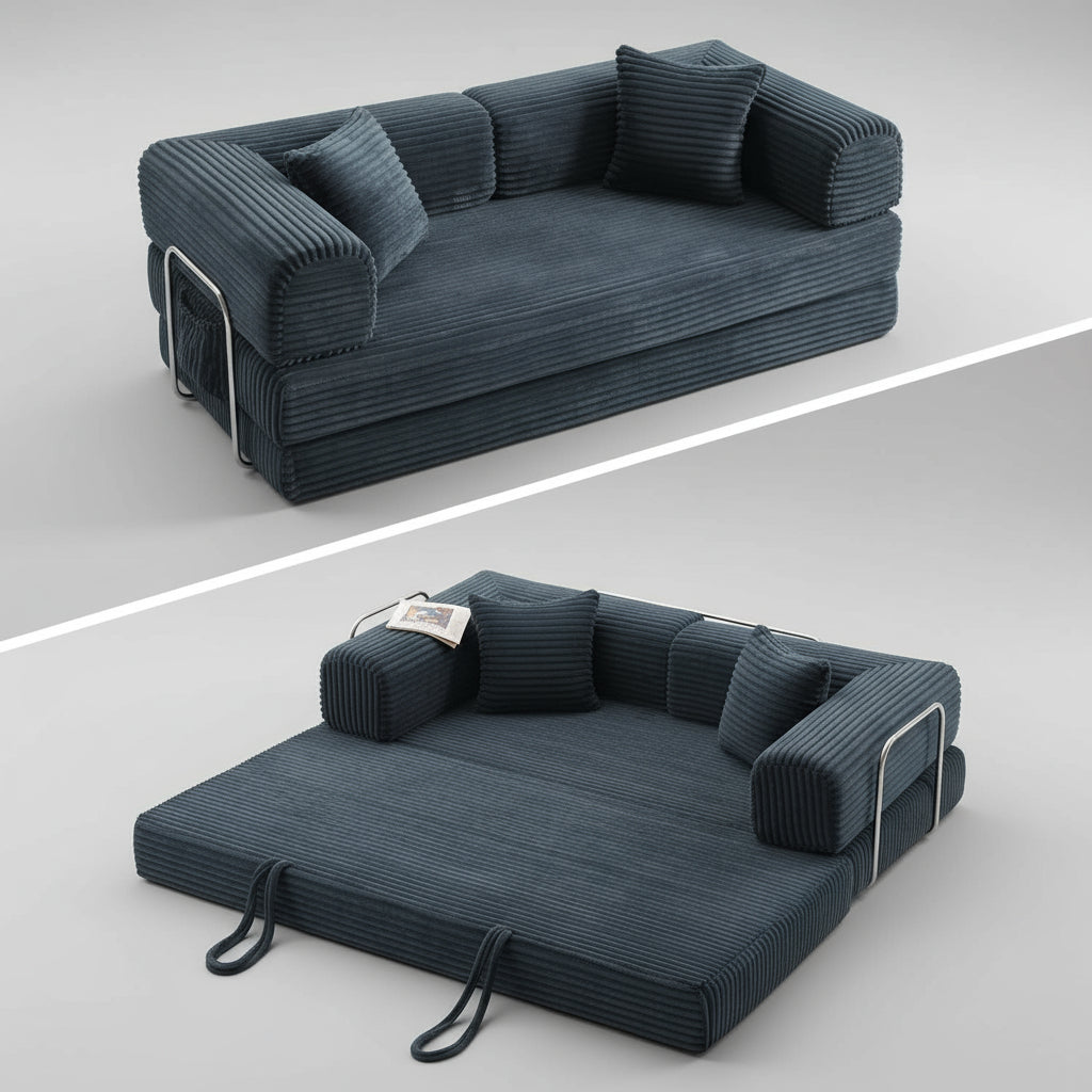 Sofa Bed 4-In-1 Boneless Couch Oversized Corduroy Upholstered Sleeper Sofa with Loveseat Couches for Living Room