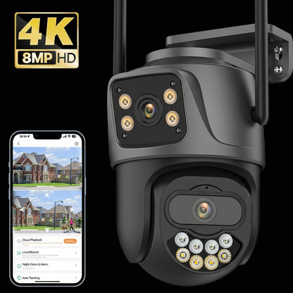 External Wifi PTZ Camera Dual Lens 4K 8MP HD Outdoor IP Camera 4MP Auto Tracking Security Protection CCTV Surveillance Icsee P2P